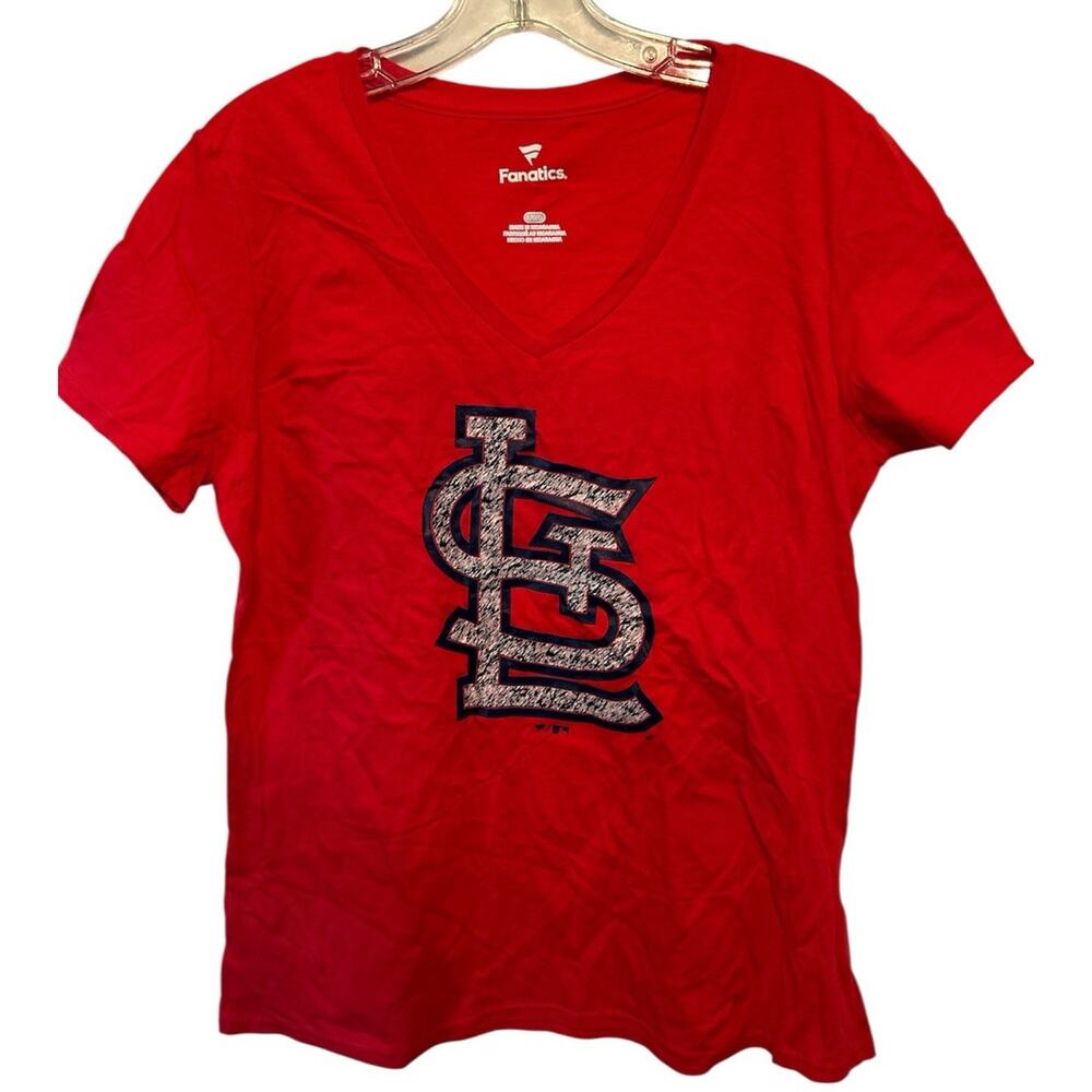 St Louis Cardinals Women’s T Shirt Large Short Sleeve V Neck 100% Cotton‎